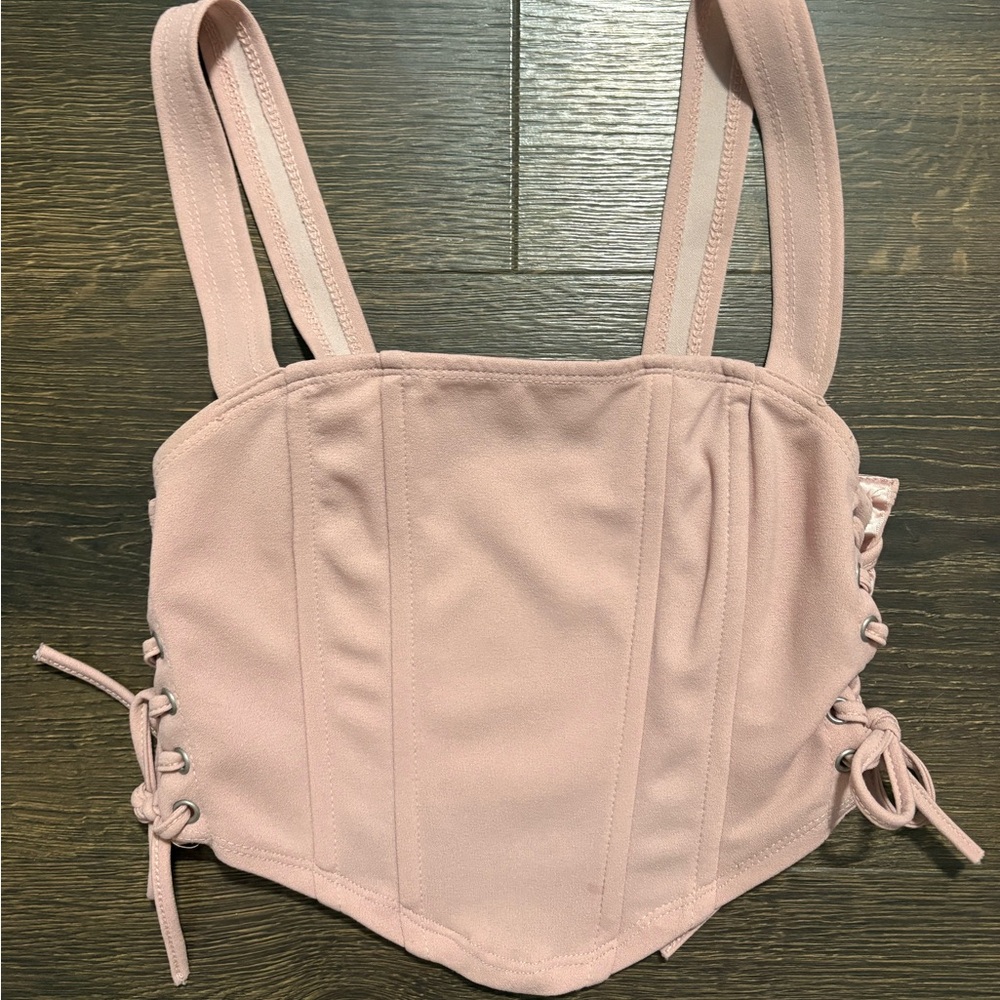 SHEIN Pink Lace-Up Shapewear Top